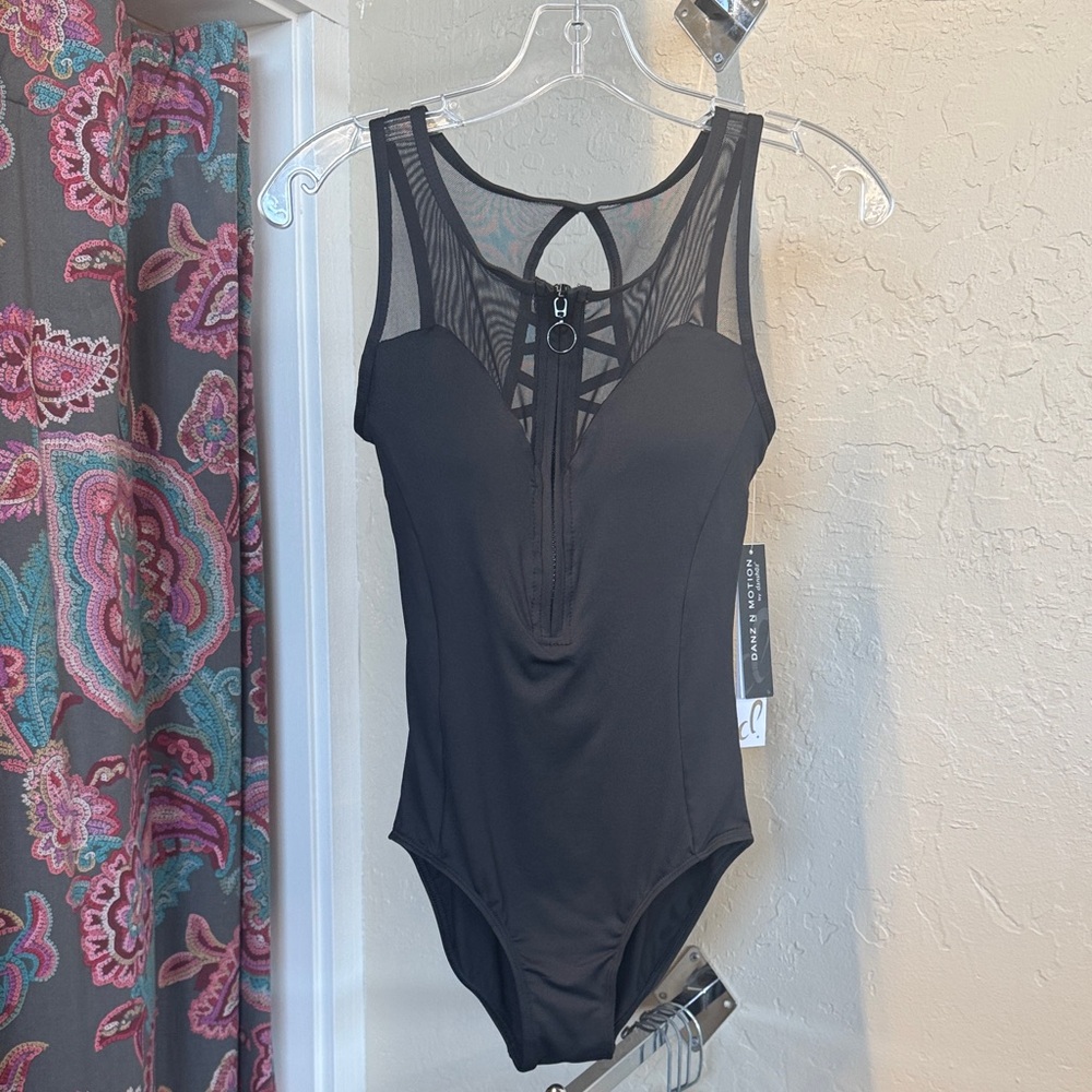 Black Mesh Detail Leotard